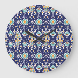 Ikat Geometric: Folklore Oriental Ornament. Large Clock