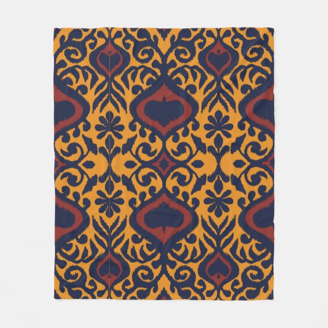 Ikat geometric folklore ornament. Oriental damask  Fleece Blanket (Front)