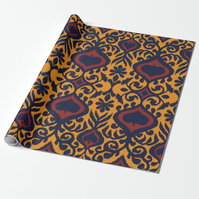 Ikat geometric folklore ornament. Oriental damask  Wrapping Paper (Unrolled)