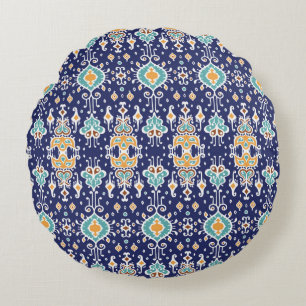Ikat geometric folklore ornament. Oriental vintage Round Cushion