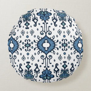 Ikat geometric folklore ornament. Oriental vintage Round Cushion