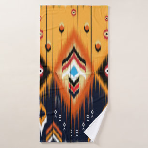 Ikat geometric folklore ornament. Tribal ethnic te Bath Towel