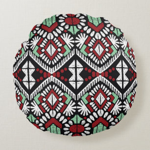 Ikat geometric folklore ornament. Tribal ethnic vi Round Cushion