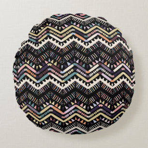 Ikat geometric folklore ornament. Tribal scandinav Round Cushion