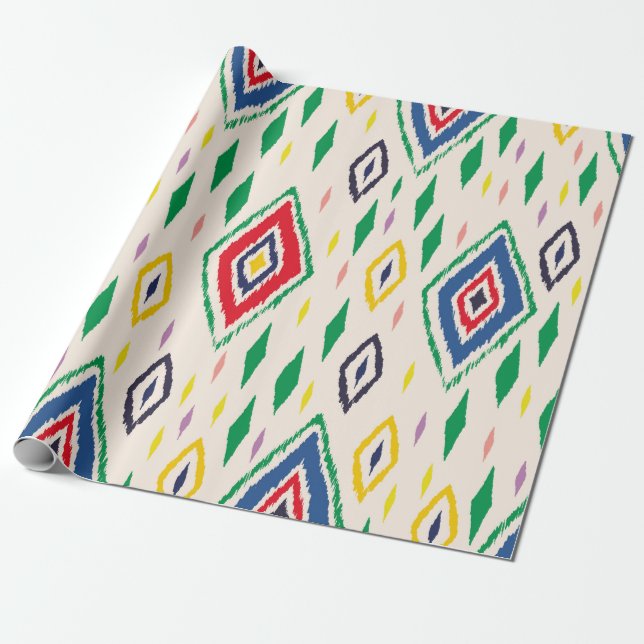 Ikat geometric folklore ornament with diamonds. Tr Wrapping Paper (Unrolled)