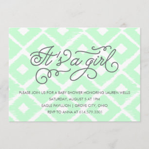 Ikat It's A Girl Baby Shower Invitation in Mint