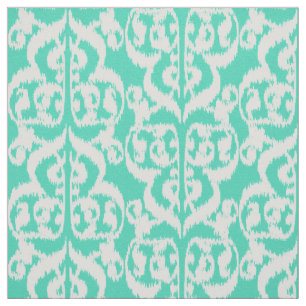 Ikat Moorish Damask - aqua and white Fabric