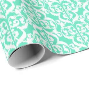 Ikat Moorish Damask - aqua and white Wrapping Paper