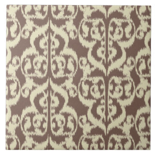 Ikat Moorish Damask - beige and taupe Ceramic Tile