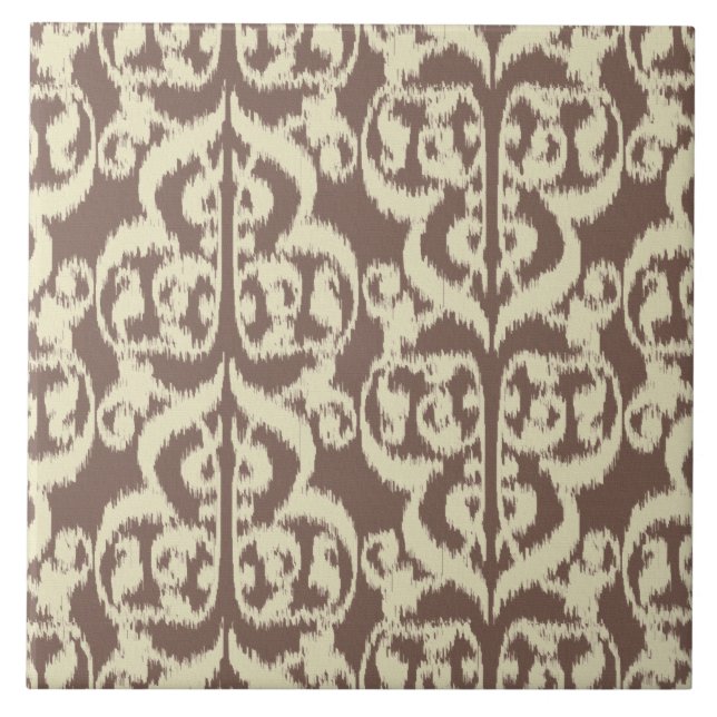 Ikat Moorish Damask - beige and taupe Ceramic Tile (Front)