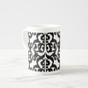 Ikat Moorish Damask - black and white Bone China Mug