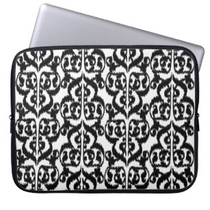 Ikat Moorish Damask - black and white Laptop Sleeve