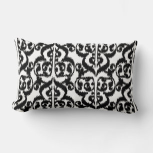 Ikat Moorish Damask - black and white Lumbar Cushion