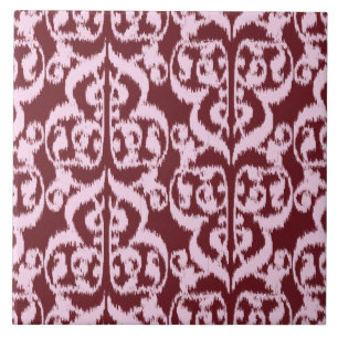 Ikat Moorish Damask - burgundy and pink Ceramic Tile
