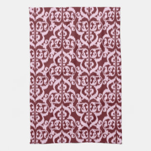 Ikat Moorish Damask - burgundy and pink Tea Towel