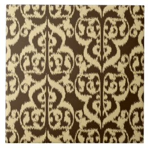 Ikat Moorish Damask - chocolate brown and tan Tile