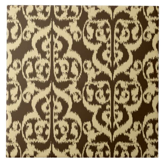 Ikat Moorish Damask - chocolate brown and tan Tile (Front)