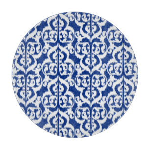 Ikat Moorish Damask - cobalt blue and white Cutting Board