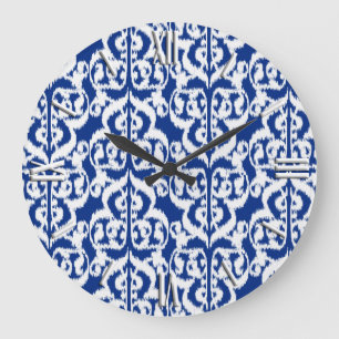 Ikat Moorish Damask - cobalt blue and white Large Clock