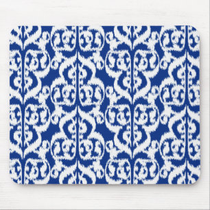 Ikat Moorish Damask - cobalt blue and white Mouse Pad