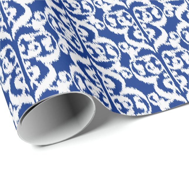 Ikat Moorish Damask - cobalt blue and white Wrapping Paper (Roll Corner)