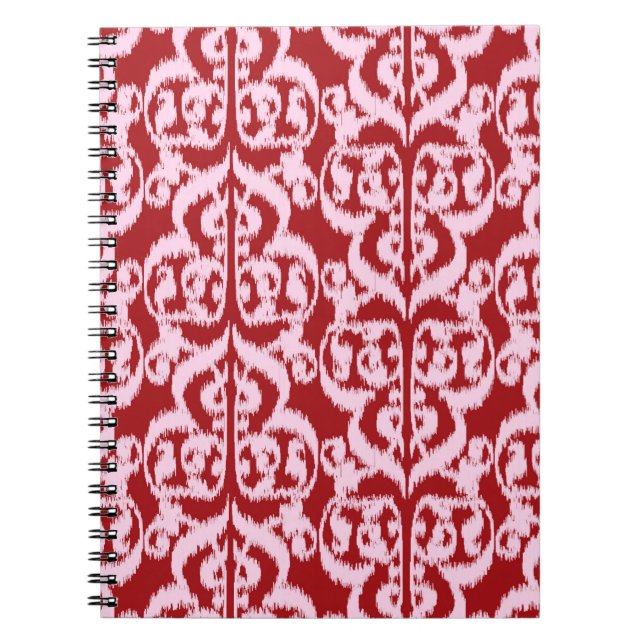 Ikat Moorish Damask - dark red and pink Notebook (Front)