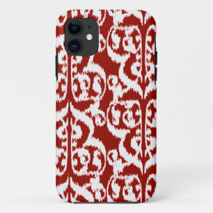 Ikat Moorish Damask - dark red and white iPhone 11 Case