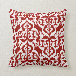 Ikat Moorish Damask - dark red and white Cushion