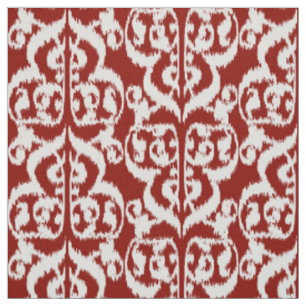 Ikat Moorish Damask - dark red and white Fabric