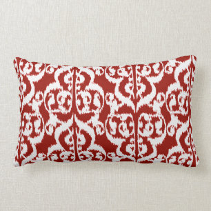 Ikat Moorish Damask - dark red and white Lumbar Cushion