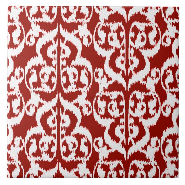 Ikat Moorish Damask - dark red and white Tile (Front)