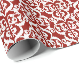 Ikat Moorish Damask - dark red and white Wrapping Paper