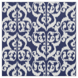 Ikat Moorish Damask - indigo and white Fabric