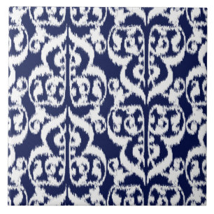 Ikat Moorish Damask - indigo and white Tile