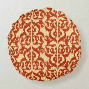 Ikat Moorish Damask - Mandarin orange Round Cushion