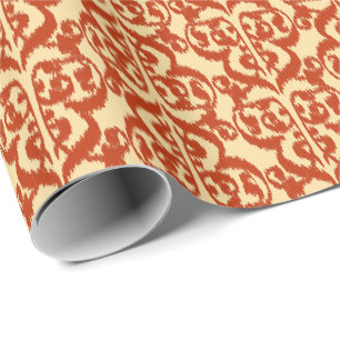 Ikat Moorish Damask - Mandarin orange Wrapping Paper