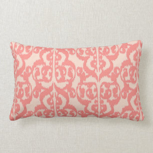 Ikat Moorish Damask - peach and coral pink Lumbar Cushion