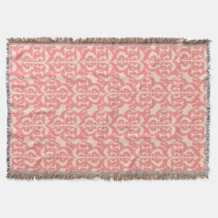 Ikat Moorish Damask - peach and coral pink Throw Blanket
