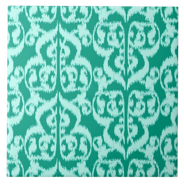 Ikat Moorish Damask - peacock and aqua Ceramic Tile (Front)