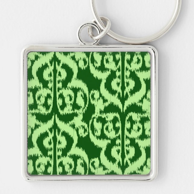 Ikat Moorish Damask - pine and mint green Key Ring (Front)