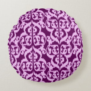 Ikat Moorish Damask - purple and orchid Round Cushion