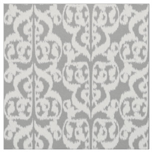 Ikat Moorish Damask - silver grey and white Fabric