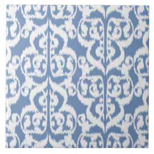 Ikat Moorish Damask - sky blue and white Ceramic Tile