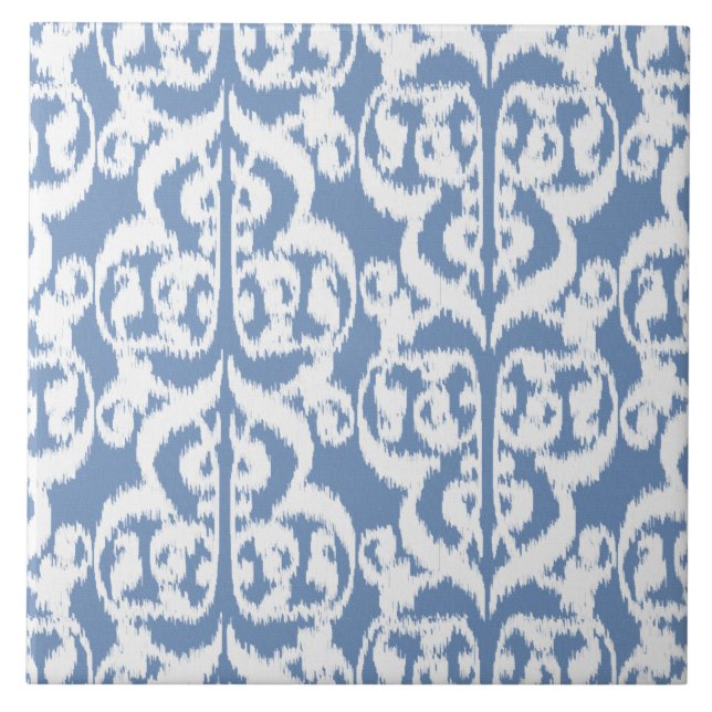 Ikat Moorish Damask - sky blue and white Ceramic Tile (Front)