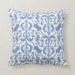 Ikat Moorish Damask - sky blue and white Cushion
