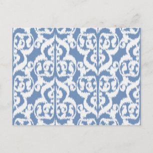 Ikat Moorish Damask - sky blue and white Postcard