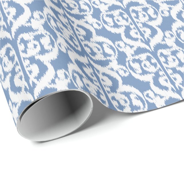 Ikat Moorish Damask - sky blue and white Wrapping Paper (Roll Corner)