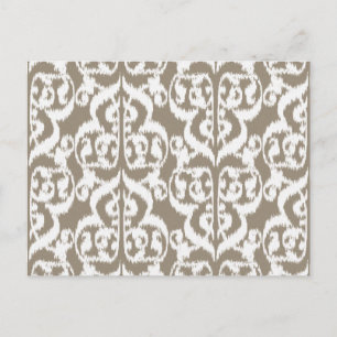 Ikat Moorish Damask - taupe tan and white Postcard