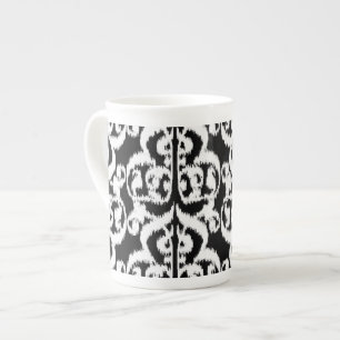 Ikat Moorish Damask - white and black Bone China Mug