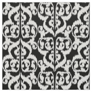 Ikat Moorish Damask - white and black Fabric